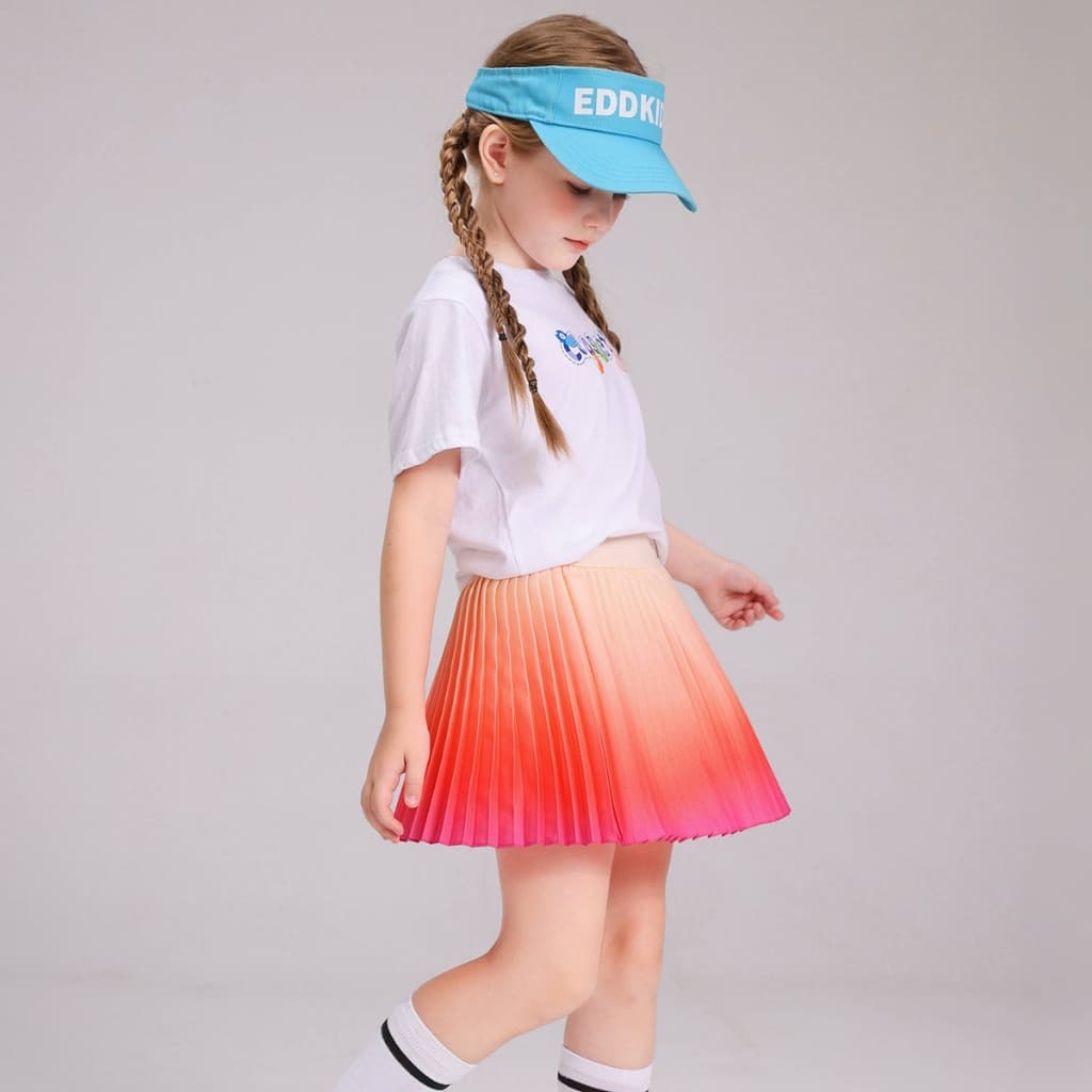 Pitidrogo Girls Feather Ombre จีบ Skort กระโปรงเด็กพร้อมกางเกงขาสั้นนิรภัยในตัว รูปที่ 4