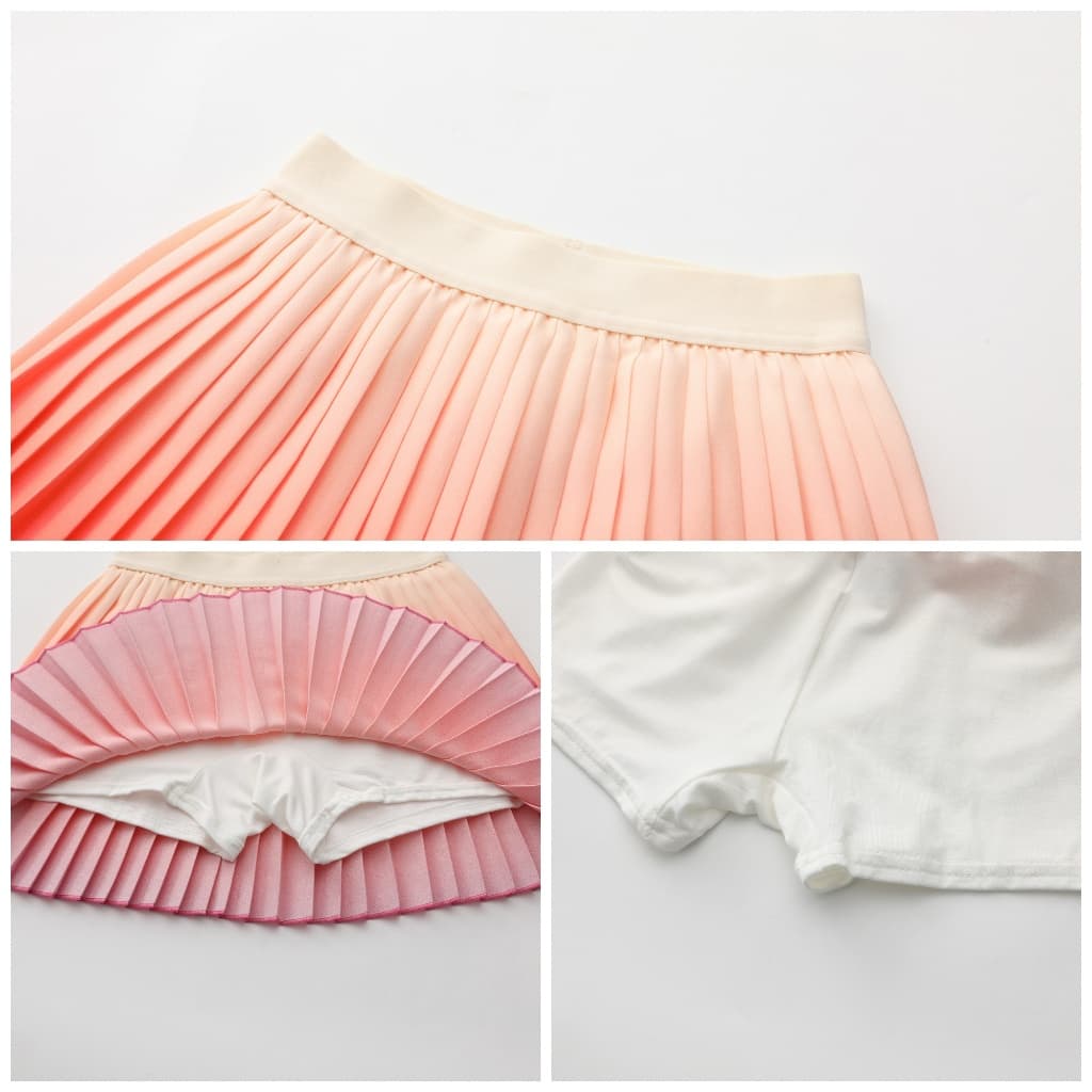 Pitidrogo Girls Feather Ombre จีบ Skort กระโปรงเด็กพร้อมกางเกงขาสั้นนิรภัยในตัว รูปที่ 7