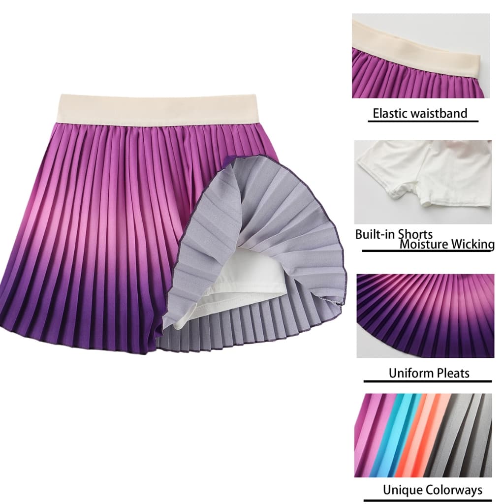 Pitidrogo Girls Feather Ombre จีบ Skort กระโปรงเด็กพร้อมกางเกงขาสั้นนิรภัยในตัว รูปที่ 3