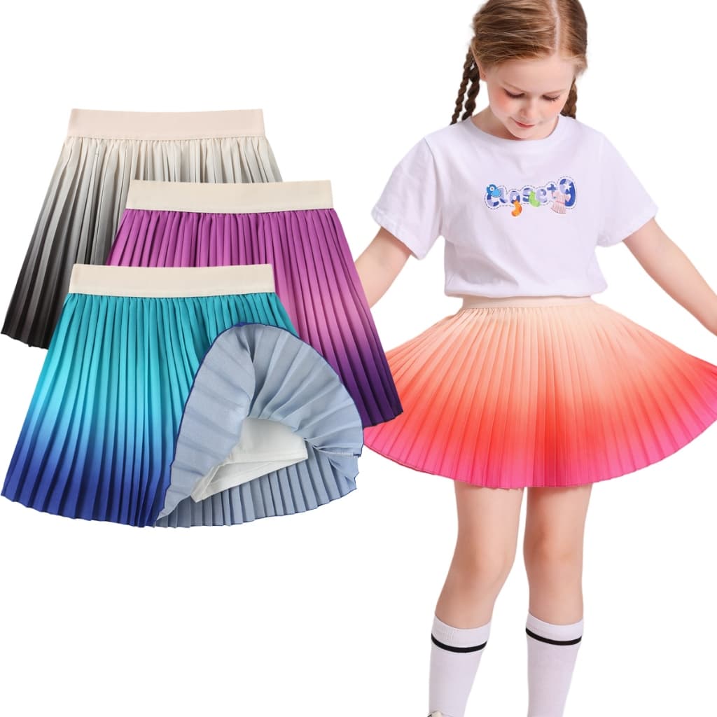 Pitidrogo Girls Feather Ombre จีบ Skort กระโปรงเด็กพร้อมกางเกงขาสั้นนิรภัยในตัว รูปที่ 1