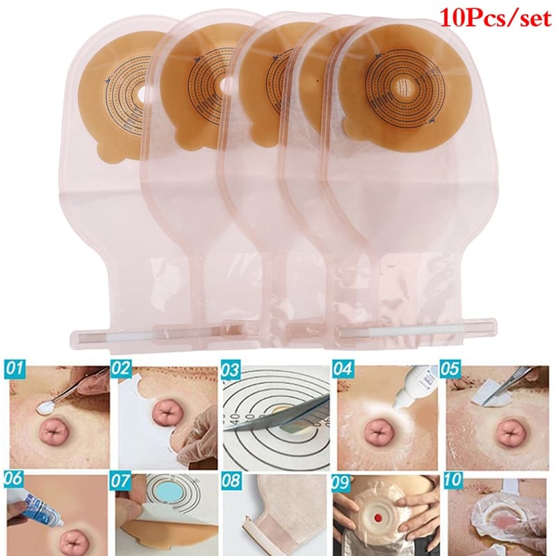 10PCS One-piece System Colostomy Bags Disposable Ostomy Drainable Single Pouch HDY รูปที่ 2