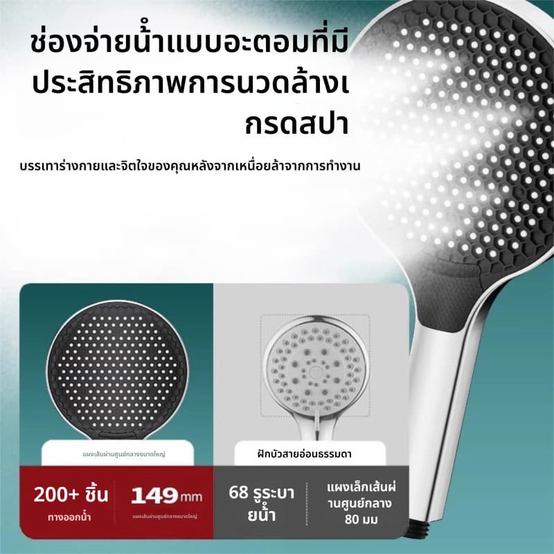หัวฝักบัวยี่ห้อ เพลง คุณสมบัติของเพิ่มแรงดันน้ํา น้ําไหลแรงดันสูง และโหมดประหยัดน้ําแบบปรับได้#086 รูปที่ 2