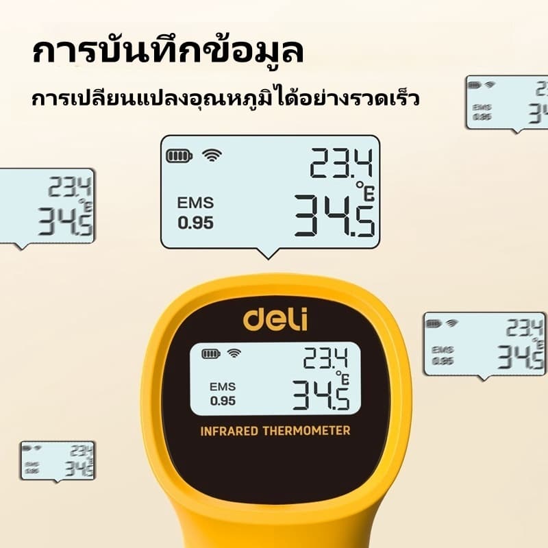 Deli เครื่องวัดอุณหภูมิอินฟราเรด-30~380°C ห้องครัว ใช้ในอุตสาหกรรมใช้ ไม่สัมผัสดิจิตอลสําหรับ รูปที่ 3