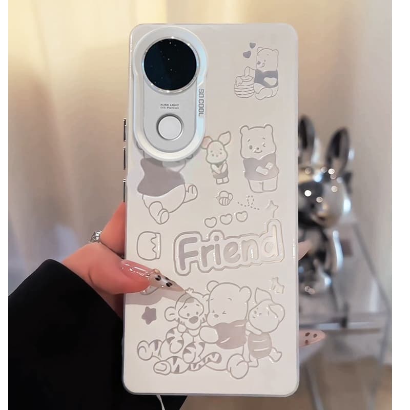 เคส Vivo V60 V70 FE V50 V40 V50 Lite V30 Y200 V29 5G เคส Vivo V40 V30 Pro Case เคสกันกระแทก Winnie the Pooh และ Lotso Bear เคสหรูหรา ชุบปุ่มแข็ง เคลือบด้าน เคสสําหรับผู้หญิงและผู้ชาย รูปที่ 2
