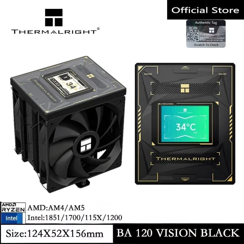 Thermalright Burst Assassin 120 VISION CPU Air Cooling หม้อน้ํา 2.4 นิ้วดิจิตอลจอแสดงผล LCD 6 ท่อความร้อน/รองรับ LGA1700/1150/1151/1200/1851, AMD AM4/AM5 รูปที่ 1