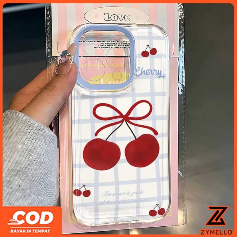 สําหรับOPPO A6X A6 A6 PRO A5i A3 A5X A5 5G A3X A5 PRO A3 PRO A38 A79 A58 A18 A57 2022 A17 A95 ลายสก๊อตสดกันกระแทกTPUโทรศัพท์มือถือกรณีเชอร์รี่โบว์โทรศัพท์มือถือกรณี รูปที่ 1