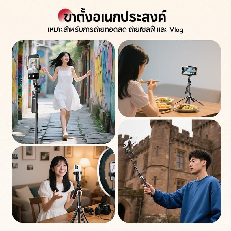 MODOFO ไม้เซลฟี่ ขาตั้งกล้องมือถือถ่ายคลิป Selfie Stick ขาตั้งโทรศัพท์เซลฟี่ รีโมทบลูทูธในตัว 180CM หมุนได้360องศา พร้อมไฟ LED รูปที่ 7