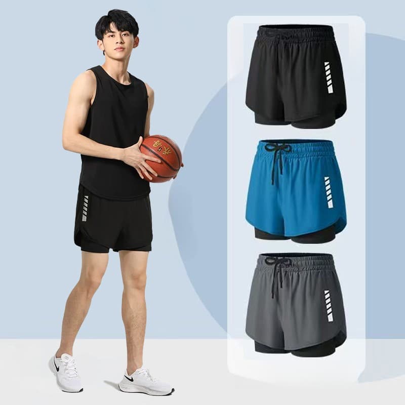 MANSTR M-5xl Unisex 2-in-1 Dir-Fit กางเกงขาสั้นวิ่งกางเกงขาสั้นขี่จักรยานกางเกงกีฬาตาข่ายกางเกงขาสั้นสองชั้นกางเกงสีดํา/สีเทา/สีฟ้า รูปที่ 2