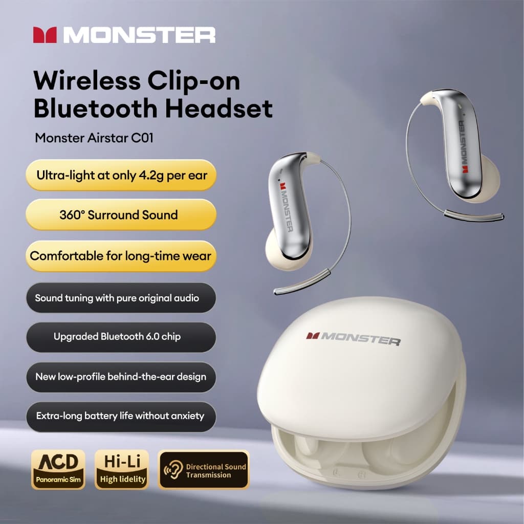 Monster C01 หูฟังไร้สายบลูทูธไฮไฟสเตอริโอเสียงสูงสุด 48 ชั่วโมงอายุการใช้งานแบตเตอรี่ IPX5 บลูทูธกันน้ํา 6.0 รูปที่ 6