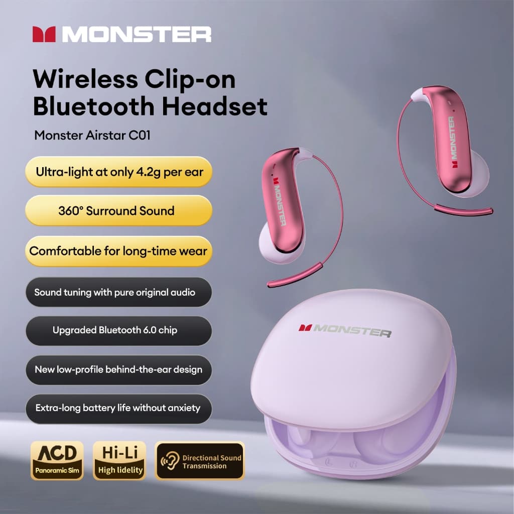 Monster C01 หูฟังไร้สายบลูทูธไฮไฟสเตอริโอเสียงสูงสุด 48 ชั่วโมงอายุการใช้งานแบตเตอรี่ IPX5 บลูทูธกันน้ํา 6.0 รูปที่ 7