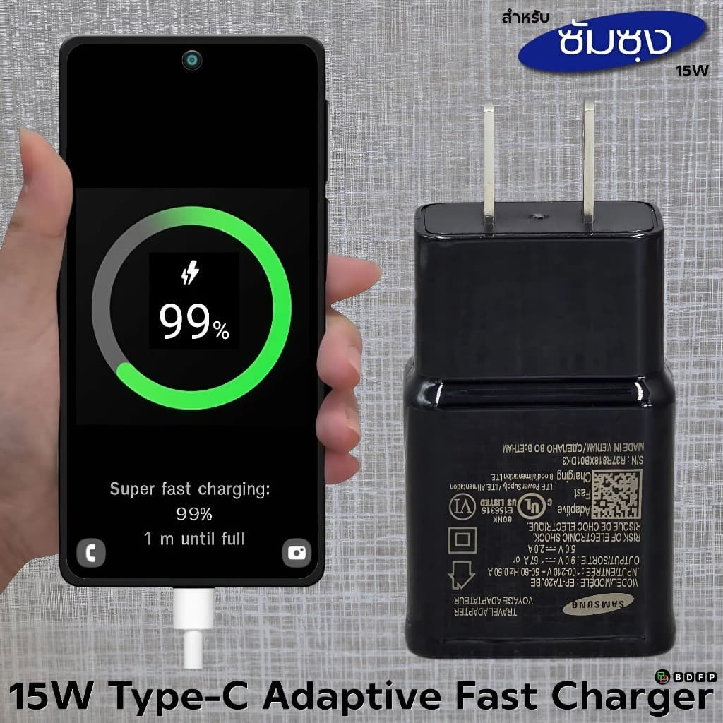 Sansung Charger 15W Type-C สําหรับ Sansung A30 Fast Quick Charge 3A สายชาร์จ m Usb-C US หัวชาร์จ รูปที่ 3