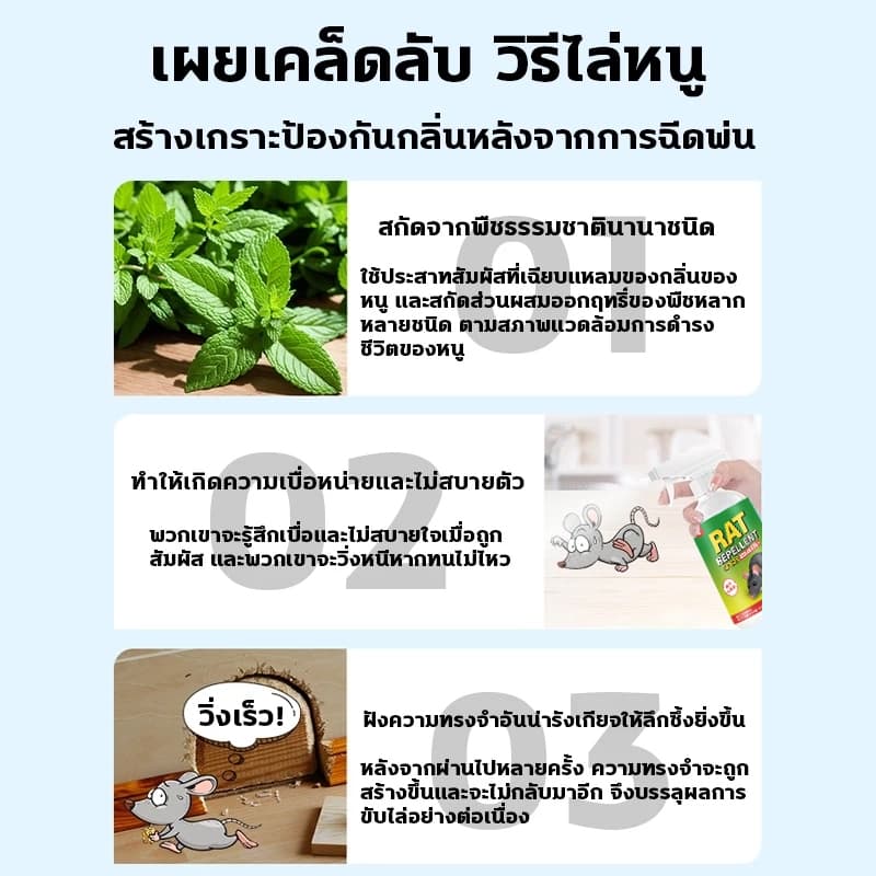 ป้องกันหนูระยะยาวสเปรย์ไล่หนู 510ml ยาไล่หนู ปราศจากสารเคมีอันตราย ใช้ได้ในห้องเครื่องรถยนต์ รูปที่ 7