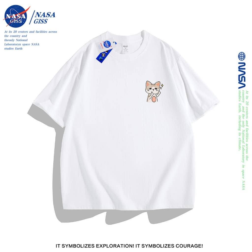 NASA เสื้อยืดแขนสั้น หญิงชาย สไตล์ลำลอง เสื้อน่ารัก summer พิมพ์ลาย"ลูกแมวและลูกสุนัข"เสื้อยืด cotton ทรงหลวม คอกลม เสื้อยืดคู่ รูปที่ 2