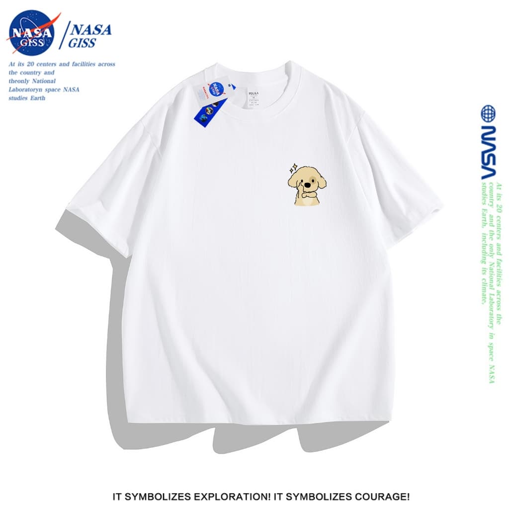 NASA เสื้อยืดแขนสั้น หญิงชาย สไตล์ลำลอง เสื้อน่ารัก summer พิมพ์ลาย"ลูกแมวและลูกสุนัข"เสื้อยืด cotton ทรงหลวม คอกลม เสื้อยืดคู่ รูปที่ 3