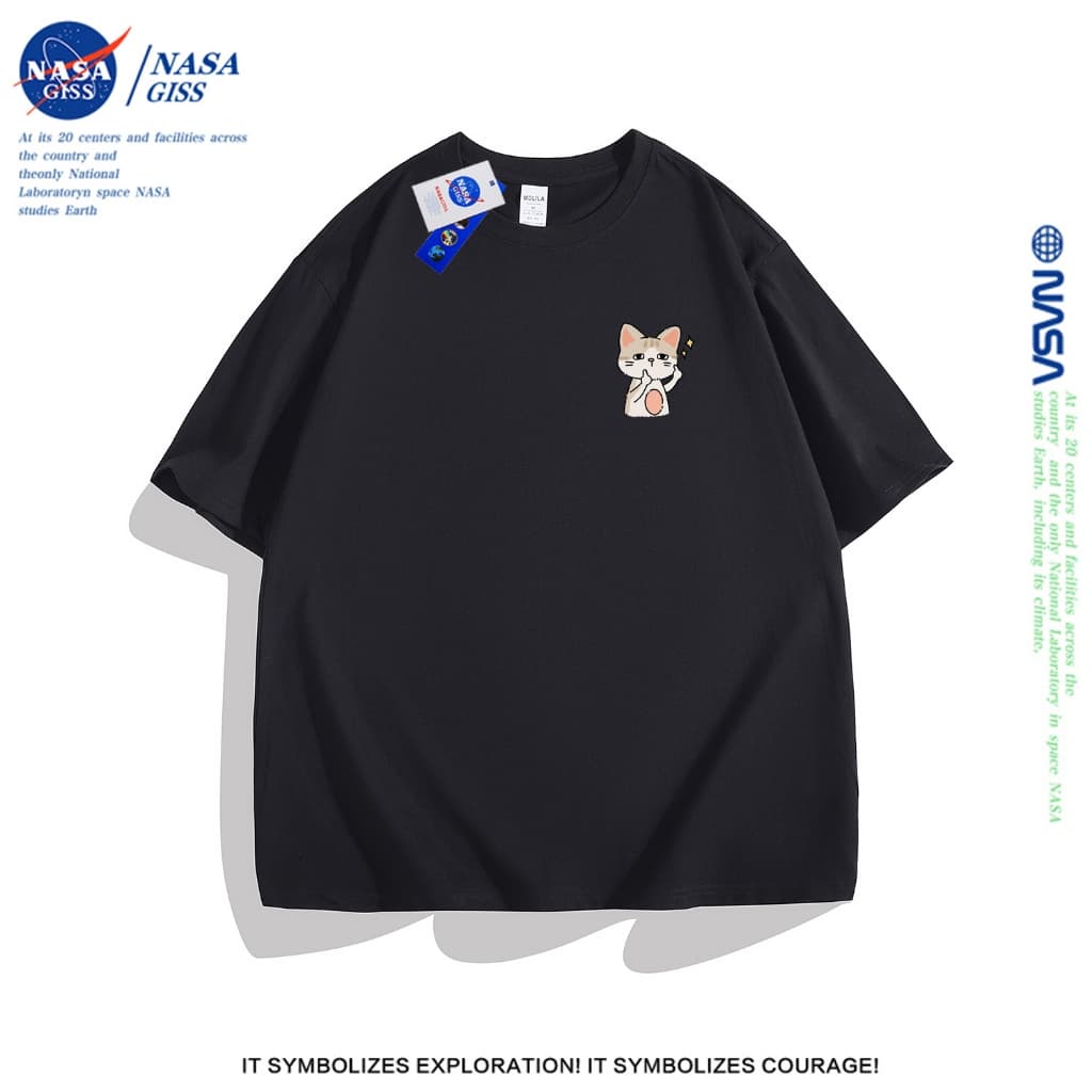 NASA เสื้อยืดแขนสั้น หญิงชาย สไตล์ลำลอง เสื้อน่ารัก summer พิมพ์ลาย"ลูกแมวและลูกสุนัข"เสื้อยืด cotton ทรงหลวม คอกลม เสื้อยืดคู่ รูปที่ 4