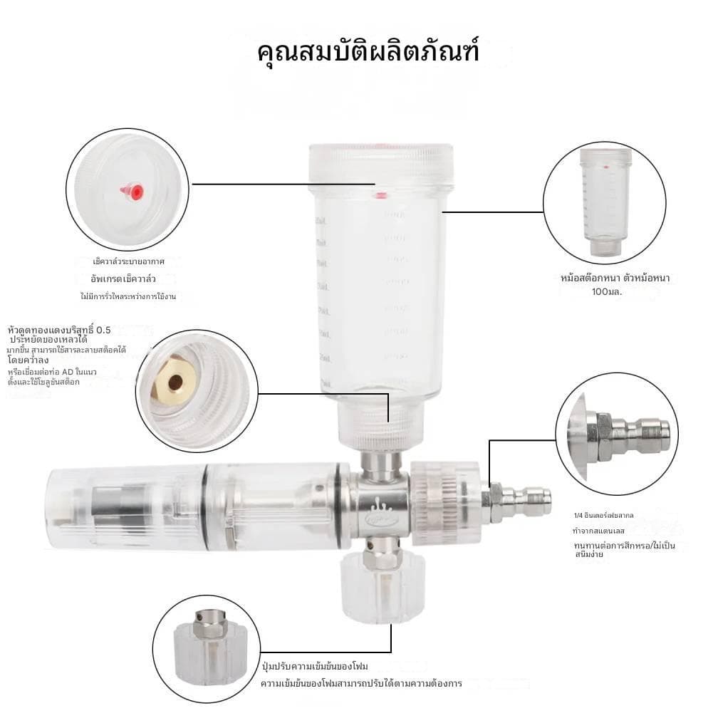 จัดส่งในกรุงเทพฯเครื่องพ่นโฟมแบบปรับได้ 100 มล. 4500PSI สำหรับเครื่องฉีดน้ำแรงดันสูง ปืนฉีดโฟมแรงดันสูงแบบต่อด่วน 1/4 นิ้ว สำหรับล้างรถ​ รูปที่ 3