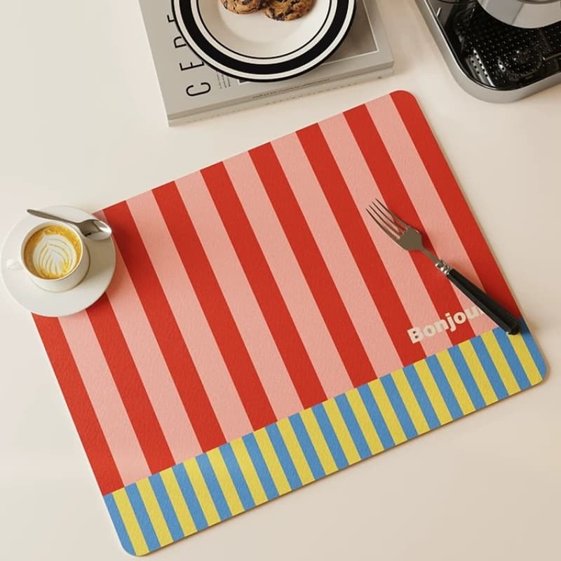 ที่รองจาน วัสดุ PU ลายแถบสีโดพามีน ขนาด 30*40 cm และ 40*50cm กันน้ำ กันลื่น ทนความร้อน ทำความสะอาดง่าย แผ่นรอง รองจาน รูปที่ 5