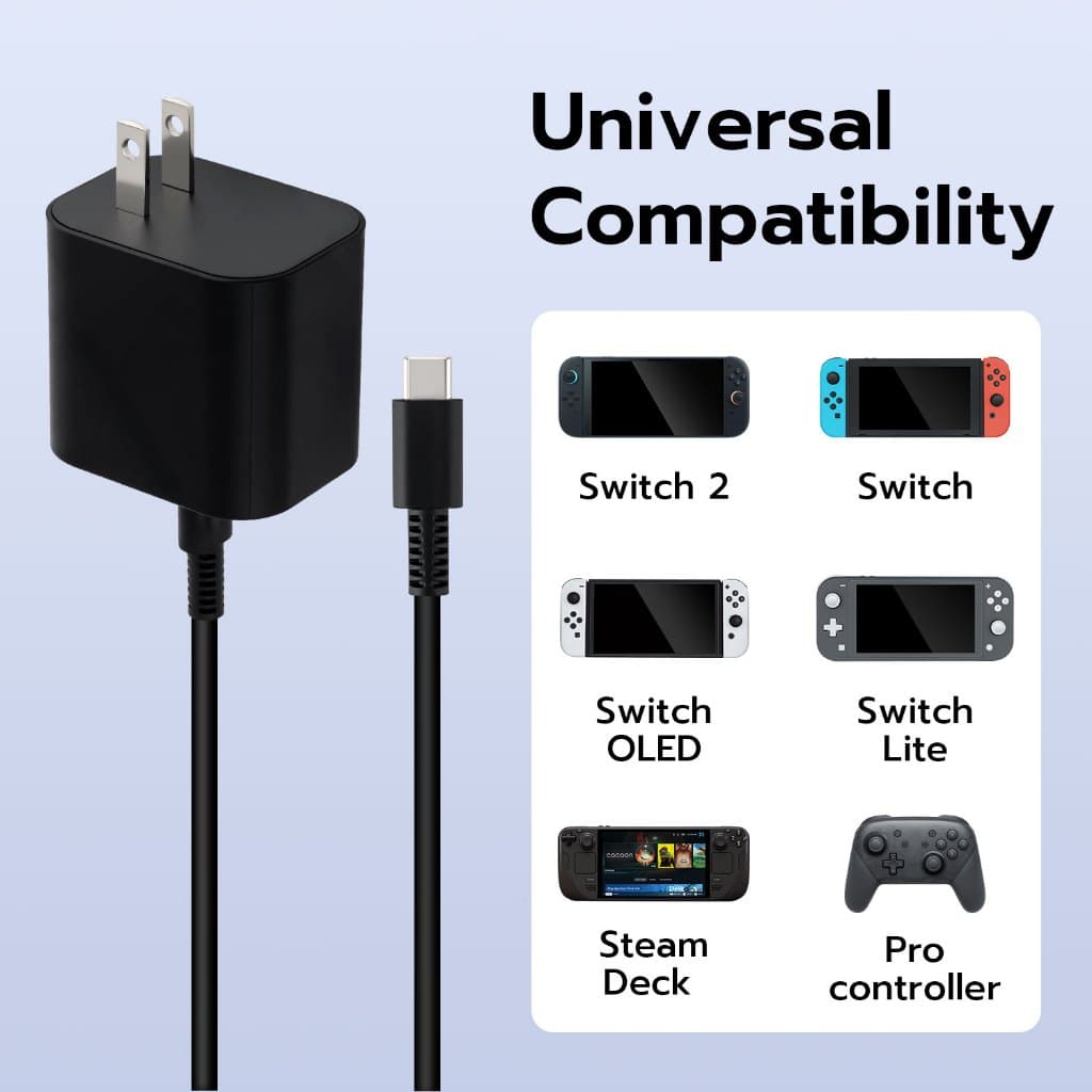 60W Power Supply Charger อะแดปเตอร์ AC สําหรับ Nintendo Switch 2 - ปลั๊ก US รูปที่ 3