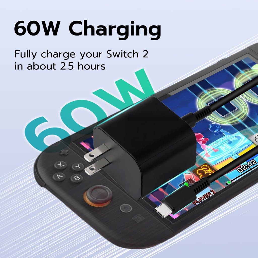 60W Power Supply Charger อะแดปเตอร์ AC สําหรับ Nintendo Switch 2 - ปลั๊ก US รูปที่ 4