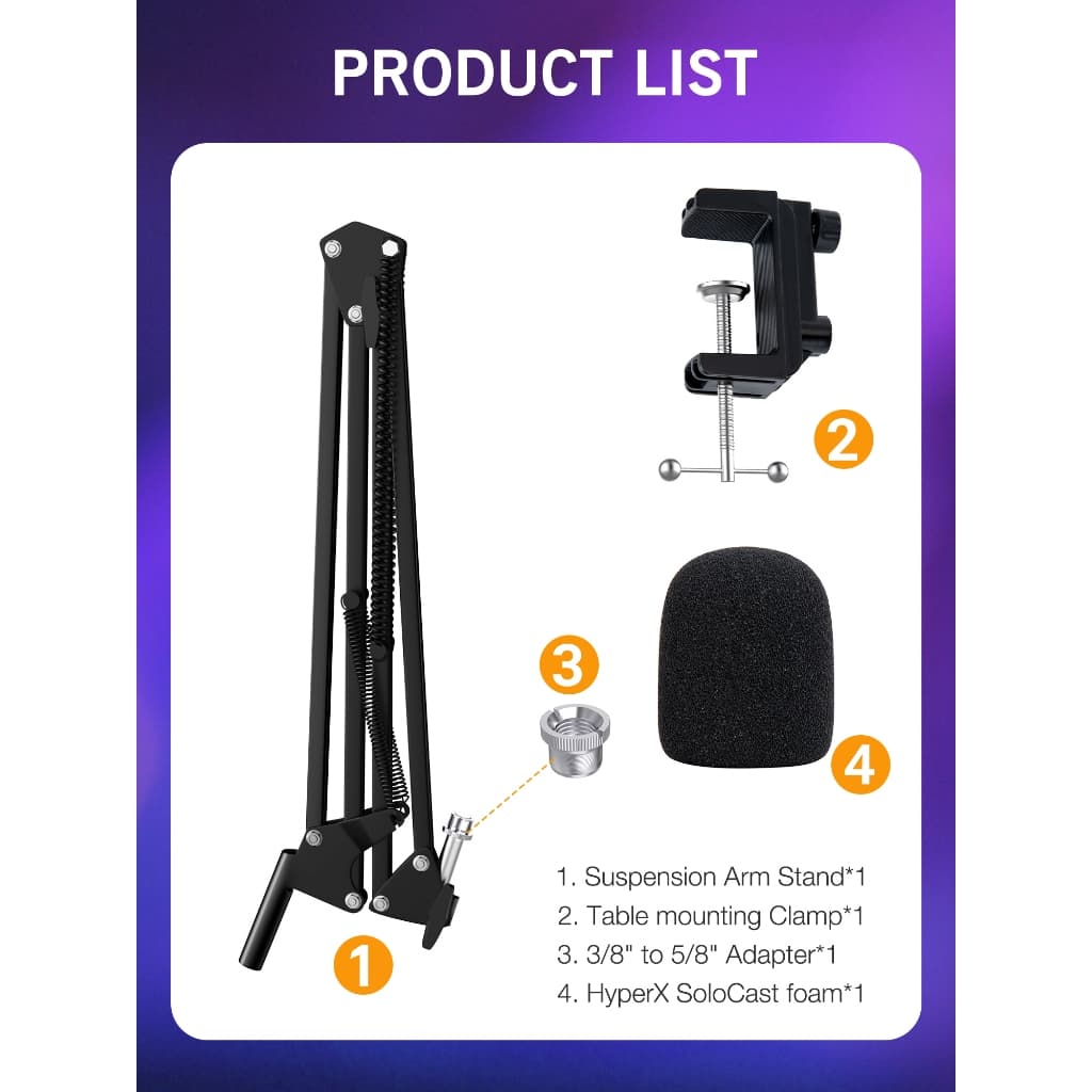 HyperX SoloCast Boom Arm - แขนไมค์เข้ากันได้กับ Hyper x SoloCast, แขนบูมไมโครโฟนพร้อมตัวกรองป๊อป, ปรับปรุงคุณภาพเสียง รูปที่ 6