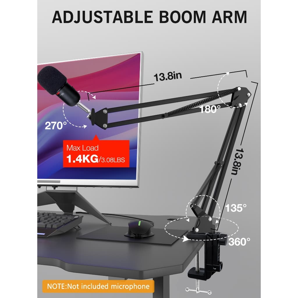 HyperX SoloCast Boom Arm - แขนไมค์เข้ากันได้กับ Hyper x SoloCast, แขนบูมไมโครโฟนพร้อมตัวกรองป๊อป, ปรับปรุงคุณภาพเสียง รูปที่ 2