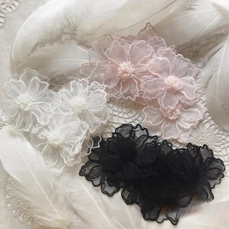 ลูกไม้ปัก Applique ดอกไม้ Fairy ขนาดใหญ่ 5 ชิ้น สําหรับตกแต่งชุดแต่งงาน สีขาว/ดํา/เบจ/เทา/ชมพู