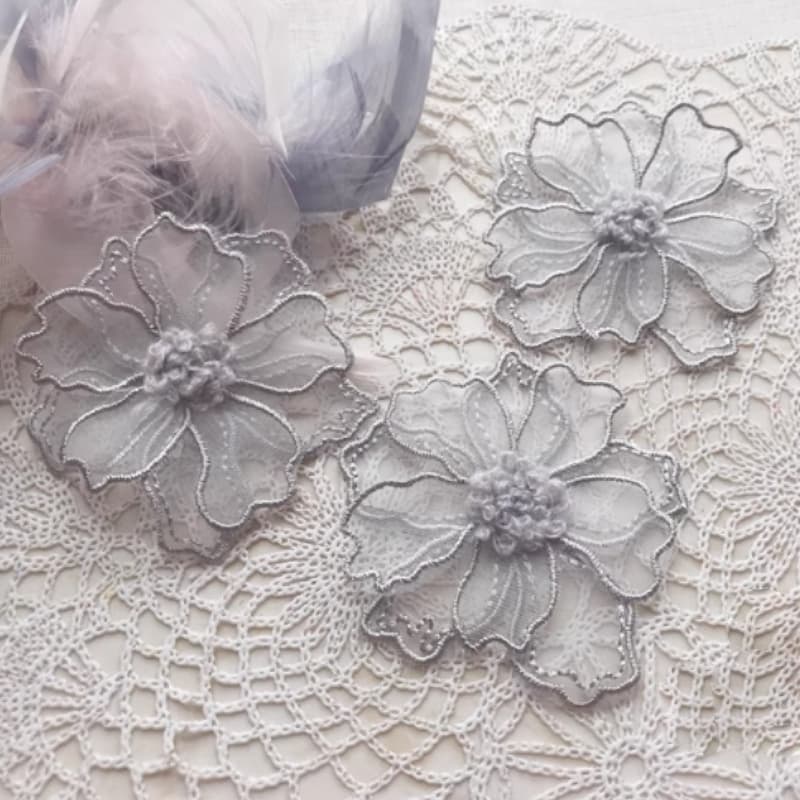 ลูกไม้ปัก Applique ดอกไม้ Fairy ขนาดใหญ่ 5 ชิ้น สําหรับตกแต่งชุดแต่งงาน สีขาว/ดํา/เบจ/เทา/ชมพู รูปที่ 4