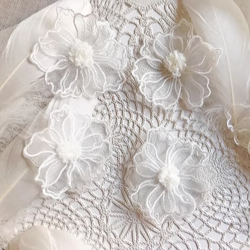 ลูกไม้ปัก Applique ดอกไม้ Fairy ขนาดใหญ่ 5 ชิ้น สําหรับตกแต่งชุดแต่งงาน สีขาว/ดํา/เบจ/เทา/ชมพู รูปที่ 6
