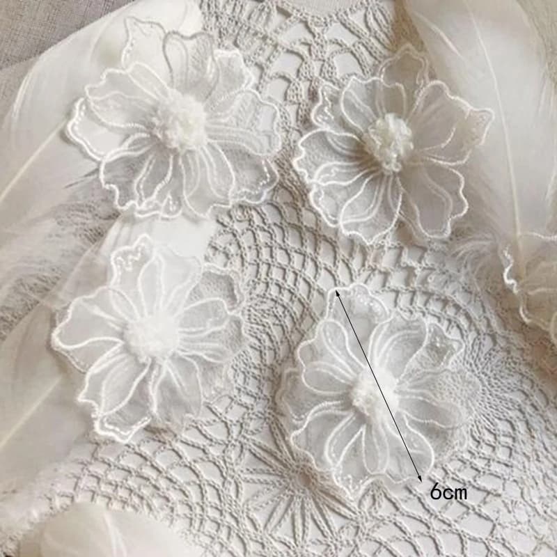 ลูกไม้ปัก Applique ดอกไม้ Fairy ขนาดใหญ่ 5 ชิ้น สําหรับตกแต่งชุดแต่งงาน สีขาว/ดํา/เบจ/เทา/ชมพู รูปที่ 7