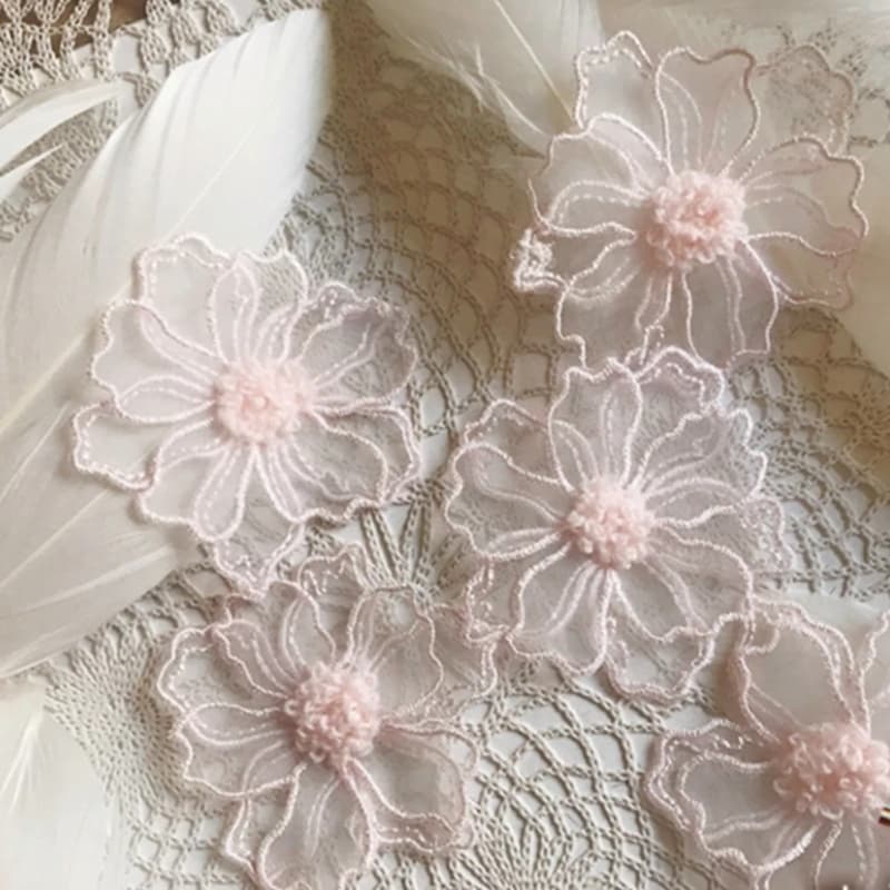 ลูกไม้ปัก Applique ดอกไม้ Fairy ขนาดใหญ่ 5 ชิ้น สําหรับตกแต่งชุดแต่งงาน สีขาว/ดํา/เบจ/เทา/ชมพู รูปที่ 5