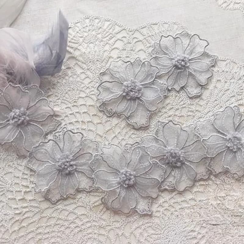 ลูกไม้ปัก Applique ดอกไม้ Fairy ขนาดใหญ่ 5 ชิ้น สําหรับตกแต่งชุดแต่งงาน สีขาว/ดํา/เบจ/เทา/ชมพู รูปที่ 9