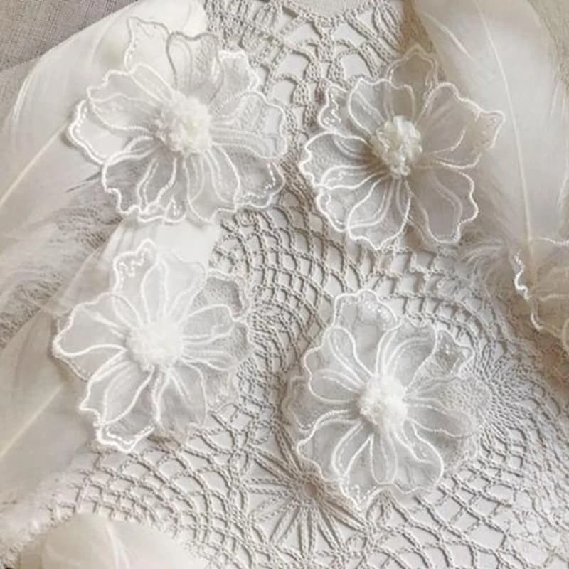 ลูกไม้ปัก Applique ดอกไม้ Fairy ขนาดใหญ่ 5 ชิ้น สําหรับตกแต่งชุดแต่งงาน สีขาว/ดํา/เบจ/เทา/ชมพู รูปที่ 8