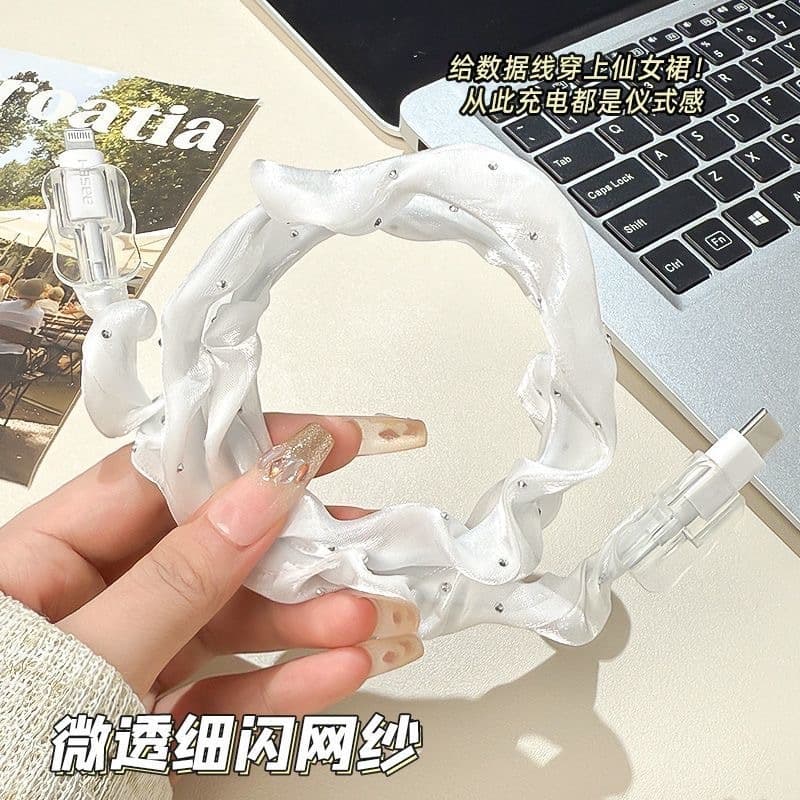 หรูหรา 1.4m Girlyลูกไม้สีชมพูBling DiamomdสายWinder ProtectorสําหรับUSBสายชาร์จสายไฟประเภทC USB Chargerสายไฟข้อมูลOrganizer รูปที่ 2