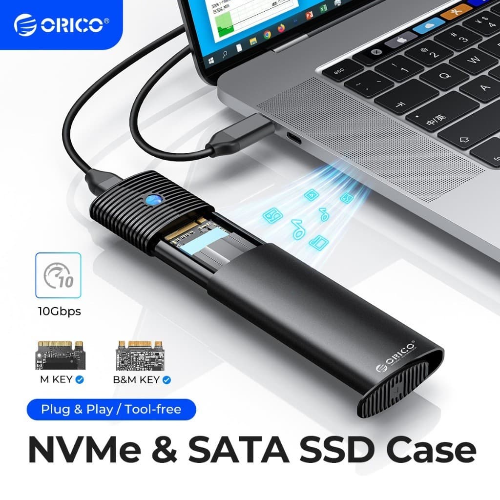 ORICO M2 SSD Enclosure USB3.0 Type-C NVMe PCIe - เหมาะกับ NGFF NVME SSD เหมาะสําหรับ Mac รูปที่ 1
