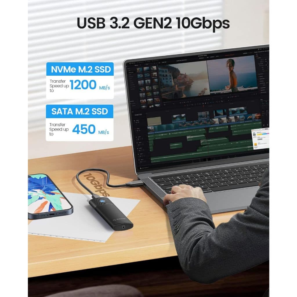 ORICO M2 SSD Enclosure USB3.0 Type-C NVMe PCIe - เหมาะกับ NGFF NVME SSD เหมาะสําหรับ Mac รูปที่ 2