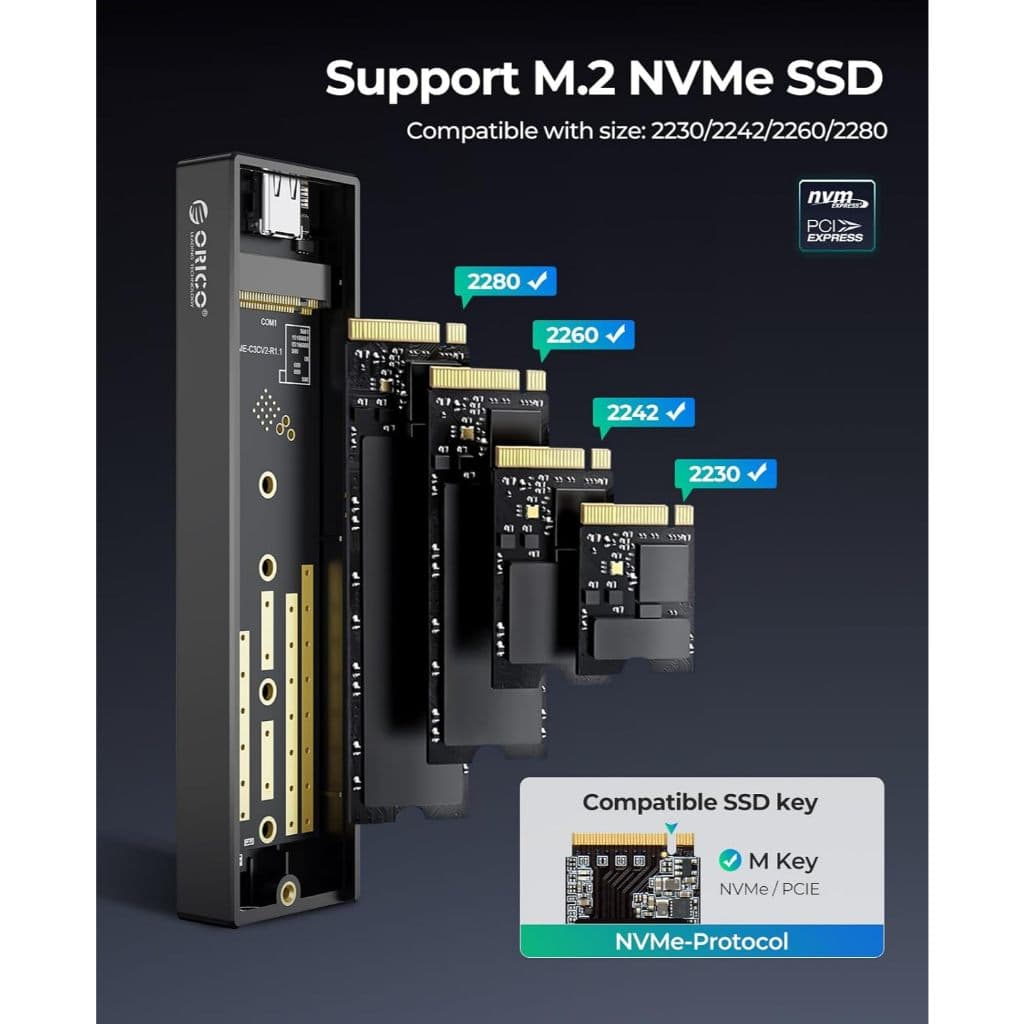ORICO LSDT M.2 NVME SSD พร้อมอินเทอร์เฟซ Type C และพัดลมในตัว เข้ากันได้กับ 2230, 2242, 2260, 2280 ขนาด รูปที่ 3