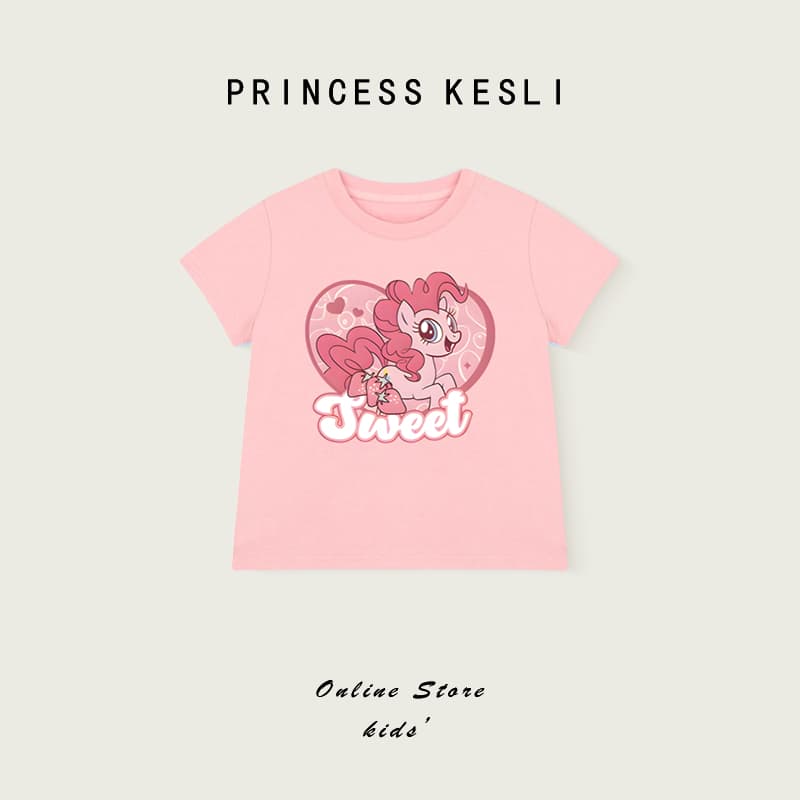 Princess Kesli เสื้อยืดเด็กผู้หญิง รูปแบบการ์ตูนพิมพ์ แบบเกาหลี ายแขนสั้นเสื้อยื เสื้อยืดเด็ก 2-12 ปี รูปที่ 1
