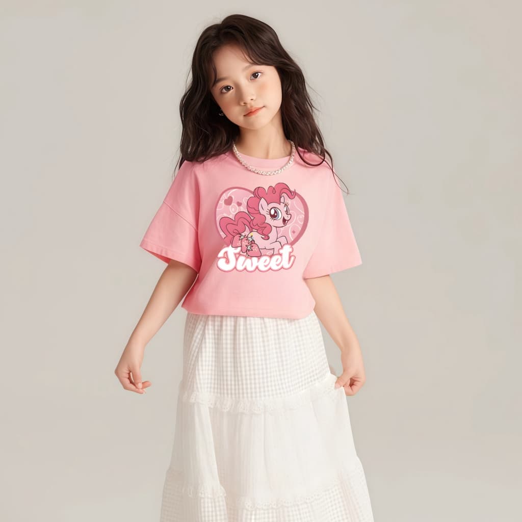 Princess Kesli เสื้อยืดเด็กผู้หญิง รูปแบบการ์ตูนพิมพ์ แบบเกาหลี ายแขนสั้นเสื้อยื เสื้อยืดเด็ก 2-12 ปี รูปที่ 8