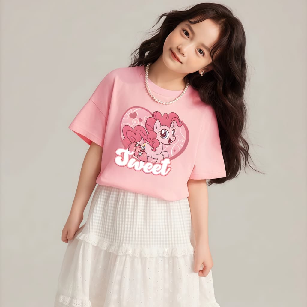 Princess Kesli เสื้อยืดเด็กผู้หญิง รูปแบบการ์ตูนพิมพ์ แบบเกาหลี ายแขนสั้นเสื้อยื เสื้อยืดเด็ก 2-12 ปี รูปที่ 7