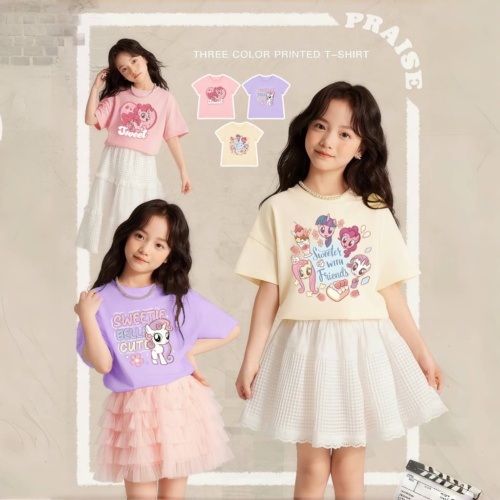 Princess Kesli เสื้อยืดเด็กผู้หญิง รูปแบบการ์ตูนพิมพ์ แบบเกาหลี ายแขนสั้นเสื้อยื เสื้อยืดเด็ก 2-12 ปี รูปที่ 2