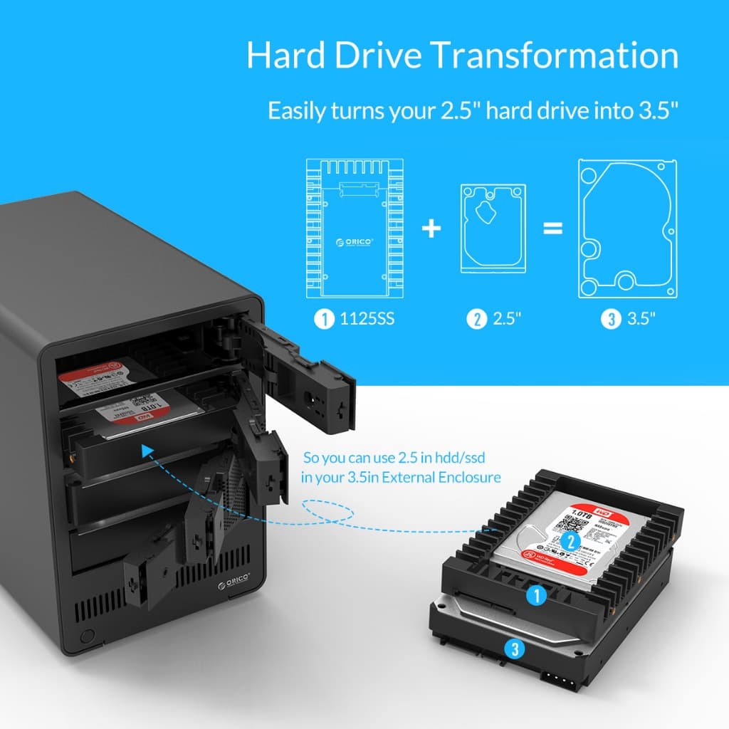 ORICO แคดดี้ฮาร์ดไดรฟ์ 2.5 นิ้วถึง 3.5 นิ้ว SATA 3.0 ถึง USB 3.0 อะแดปเตอร์ 6Gbps รูปที่ 5