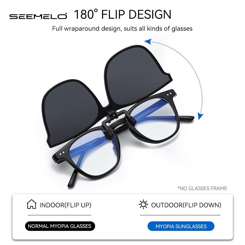 SEEMELO คลิปบนแว่นตากันแดดโพลาไรซ์ TR90 กรอบ Unisex ขนาดใหญ่ น้ำหนักเบา Anti-Glare สำหรับการขับรถและOutdoor สามารถFlip Up เพื่อใช้ร่วมกับแว่นตามใบสั่งแพทย์ รูปที่ 3