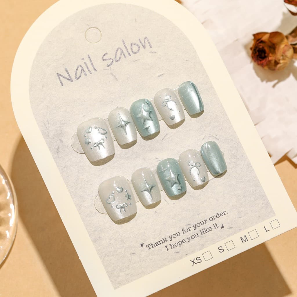 10pcs Cat Eye เล็บปลอมคริสตัลเล็บปลอม Shining Cat Eye Series สวมใส่เม็ดปลอม รูปที่ 4