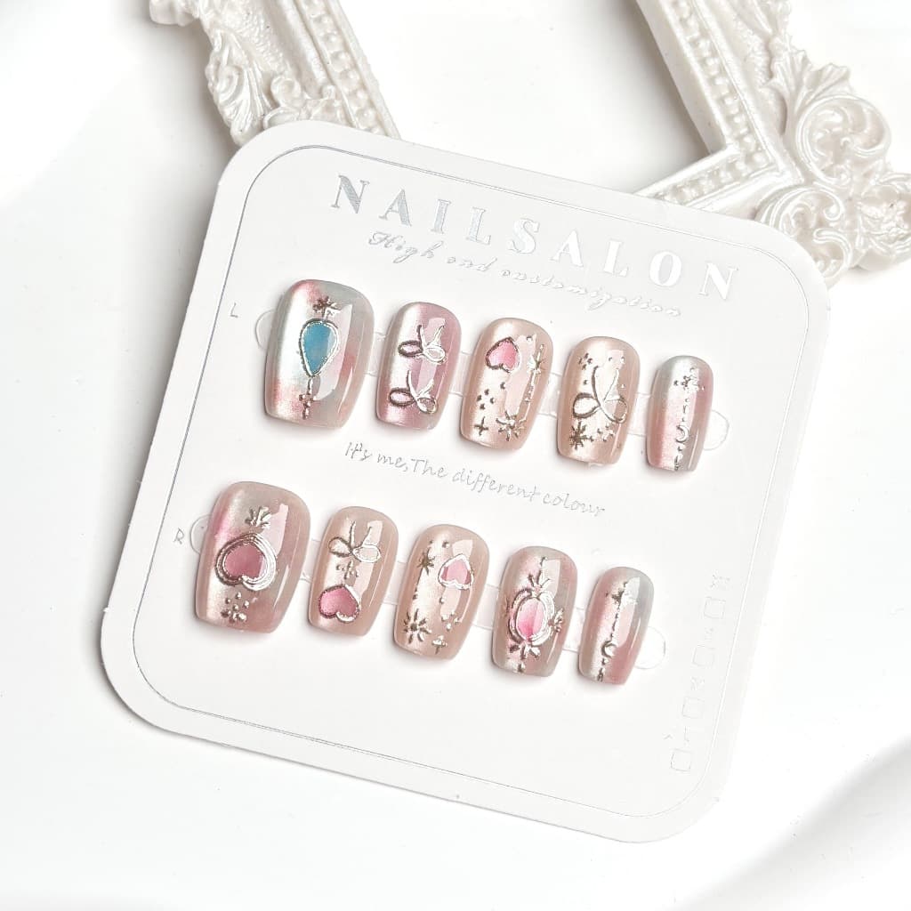 10pcs Cat Eye เล็บปลอมคริสตัลเล็บปลอม Shining Cat Eye Series สวมใส่เม็ดปลอม รูปที่ 7
