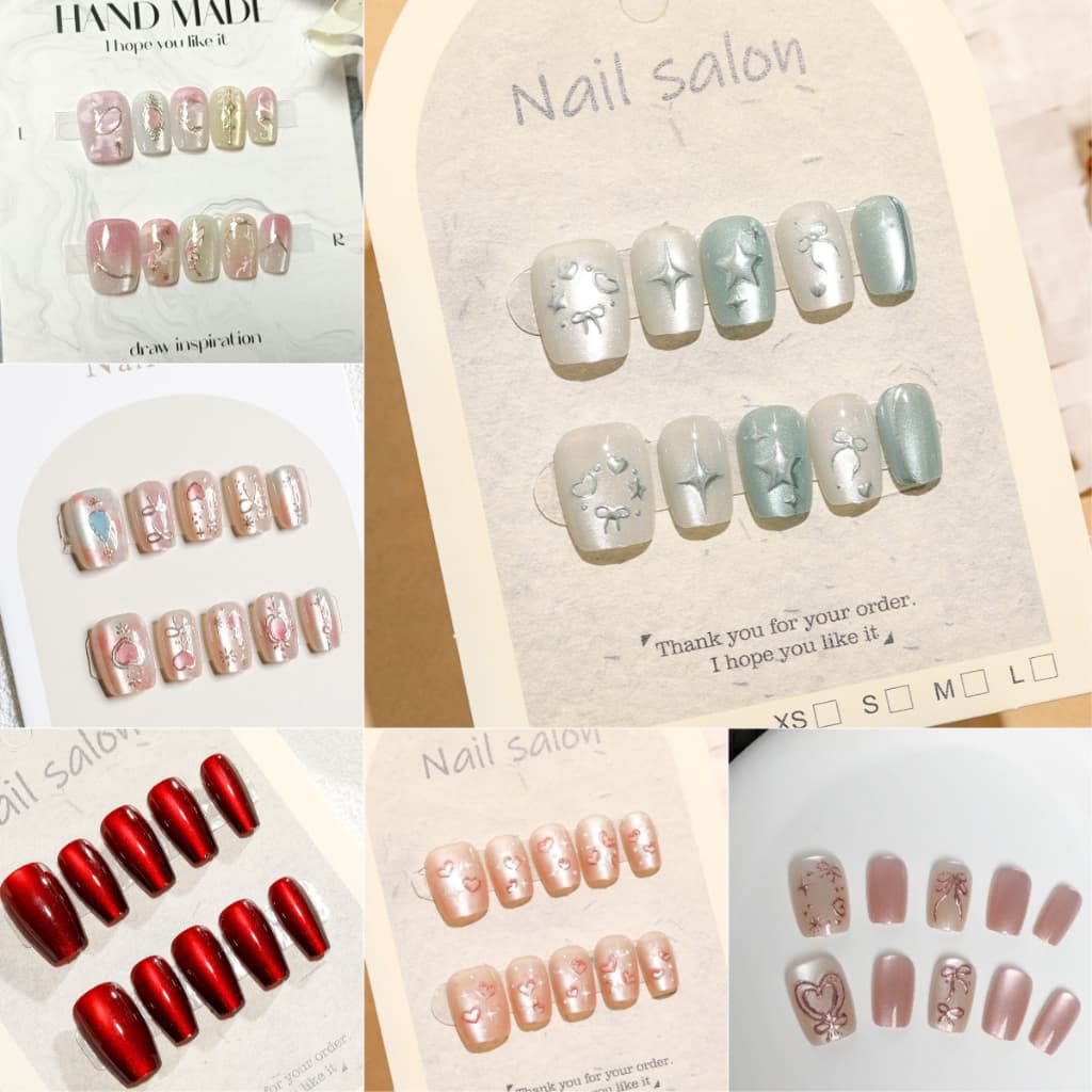 10pcs Cat Eye เล็บปลอมคริสตัลเล็บปลอม Shining Cat Eye Series สวมใส่เม็ดปลอม