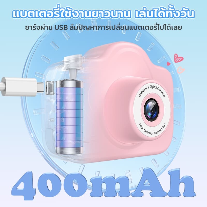 Kiumo กล้องถ่ายรูปเด็ก กล้องดิจิตอลสําหรับเด็กเลนส์คู่ HD Melody Kitty กล้องเซลฟี่สําหรับเด็ก การบันทึกวิดีโอ ของขวัญวันเกิด รูปที่ 7
