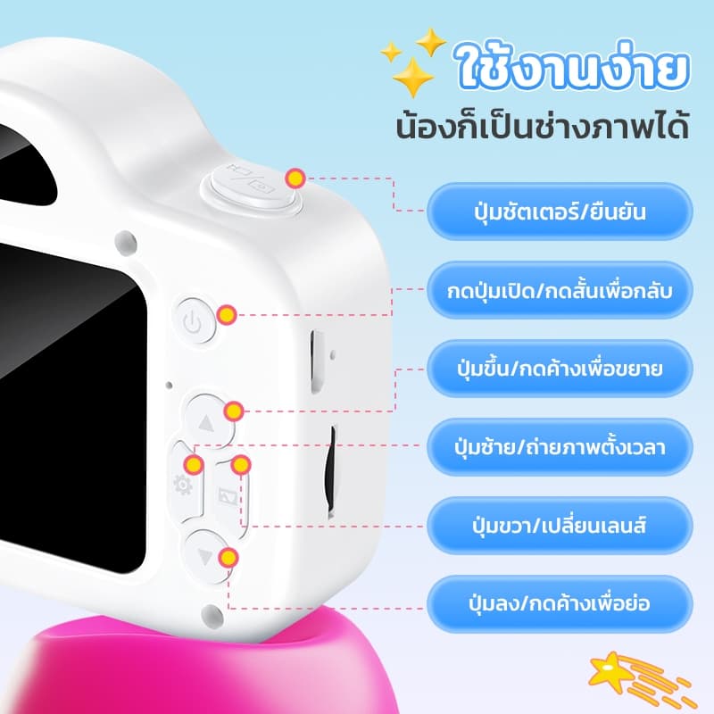 Kiumo กล้องถ่ายรูปเด็ก กล้องดิจิตอลสําหรับเด็กเลนส์คู่ HD Melody Kitty กล้องเซลฟี่สําหรับเด็ก การบันทึกวิดีโอ ของขวัญวันเกิด รูปที่ 8