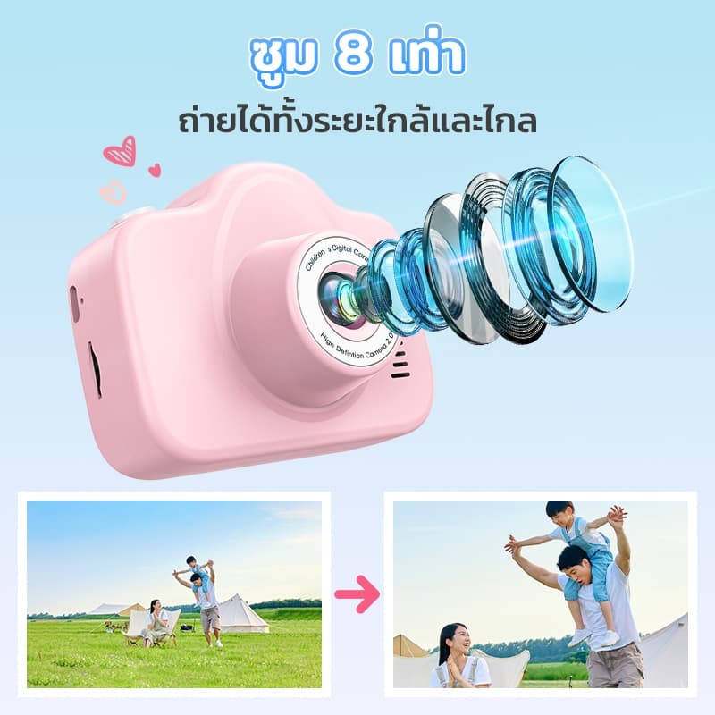 Kiumo กล้องถ่ายรูปเด็ก กล้องดิจิตอลสําหรับเด็กเลนส์คู่ HD Melody Kitty กล้องเซลฟี่สําหรับเด็ก การบันทึกวิดีโอ ของขวัญวันเกิด รูปที่ 4