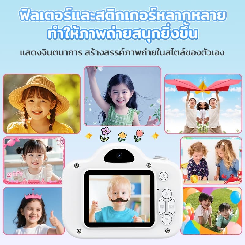 Kiumo กล้องถ่ายรูปเด็ก กล้องดิจิตอลสําหรับเด็กเลนส์คู่ HD Melody Kitty กล้องเซลฟี่สําหรับเด็ก การบันทึกวิดีโอ ของขวัญวันเกิด รูปที่ 5