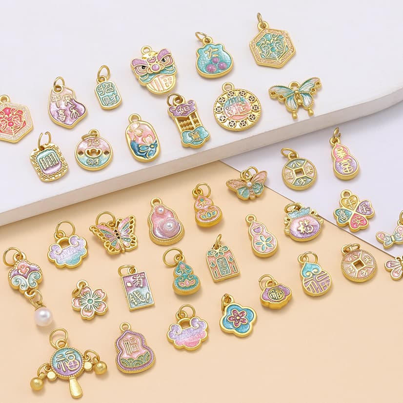 St. kunkka 1 ชิ้น จี้ทองคำเลียนแบบทองคำ จี้ผีเสื้อสไตล์จีน จี้ดอกไม้ สําหรับDIY ทําด้วยมือเครื่องประดับทํา รูปที่ 1